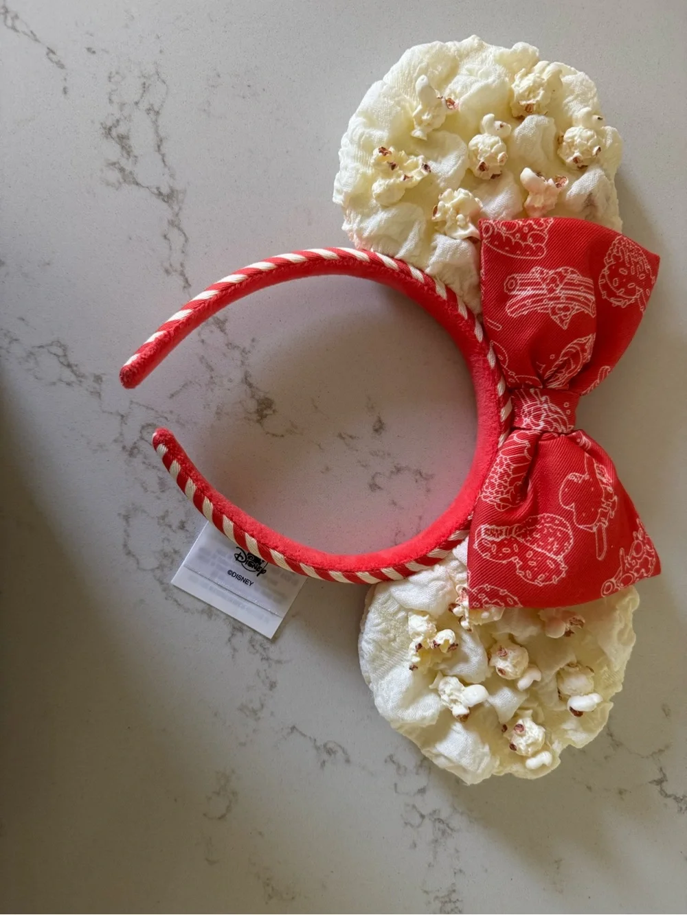 Disney Kids Cream Popcorn Ears Headband with Red Bow
